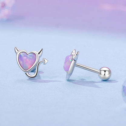 925 Sterling Silver White Gold Plated Opal Earrings 0.7x0.8cm for Women