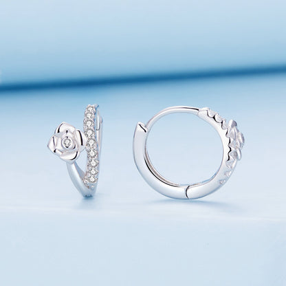 925 Sterling Silver Platinum Plated Pavé CZ Earrings