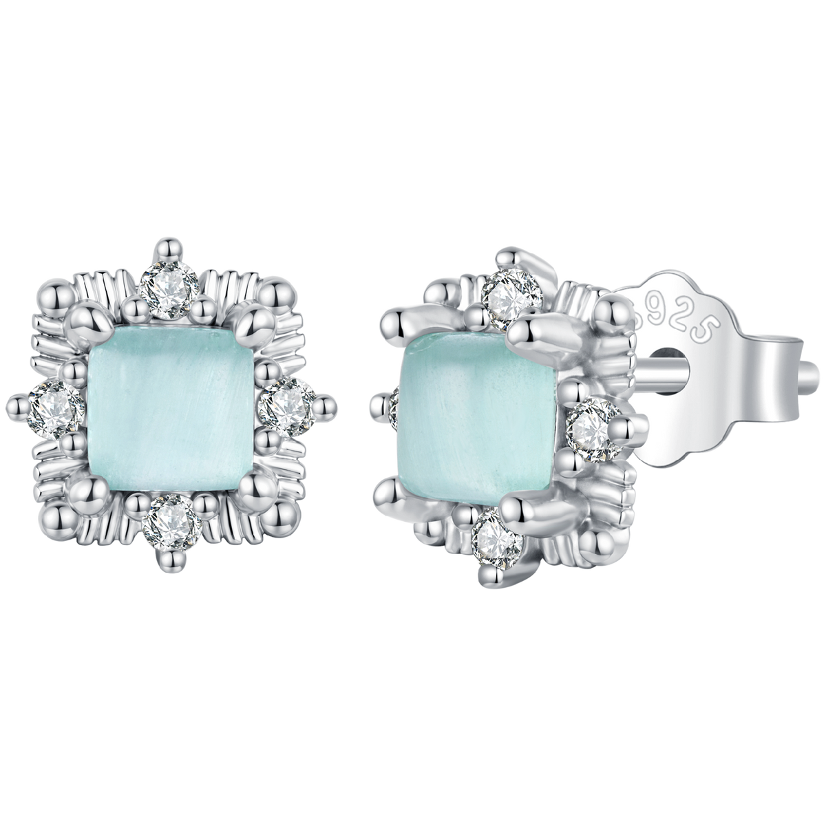 925 Sterling Silver White 0.8 x 0.8 cm Transparent Glass Pavé CZ Earrings for Women
