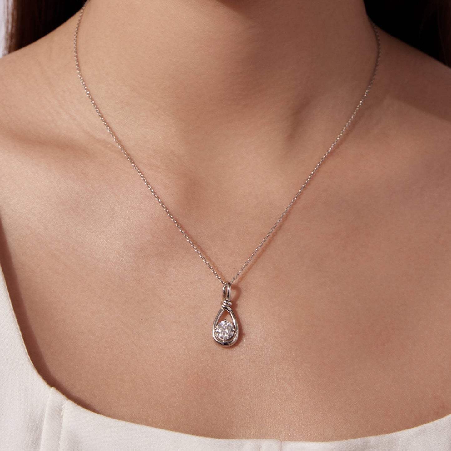 925 Sterling Silver 1 Carat Moissanite Necklace with White Gold Plating - 40+5cm Length for Women