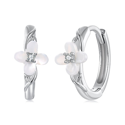 925 Sterling Silver Earrings with Pavé Setting CZ and High-Quality Nacre for Women