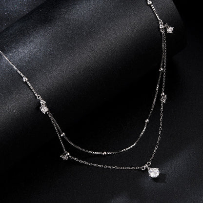925 Sterling Silver Plated White Gold Moissanite Necklace 400+50mm for Women