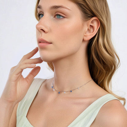 925 Sterling Silver & White Gold Plated Adjustable Layered CZ Necklace for Women