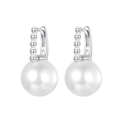 925 Sterling Silver Earrings with White Gold Plating and Shell Pearl for Women
