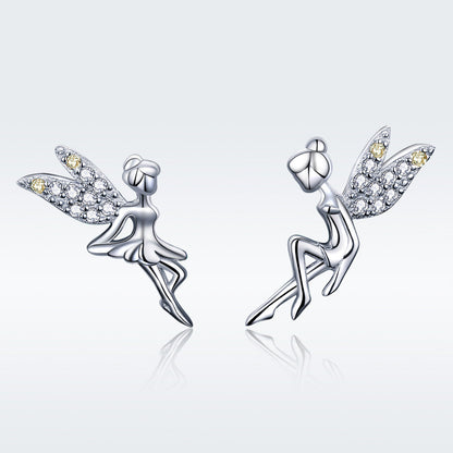 925 Sterling Silver Stud Earrings with CZ, 1.2 x 1.5cm & 1.5 x 0.9cm, Women