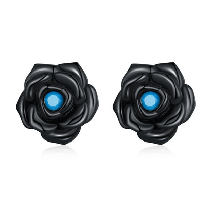 925 Sterling Silver Earrings with Turquoise and Black Gold Finish