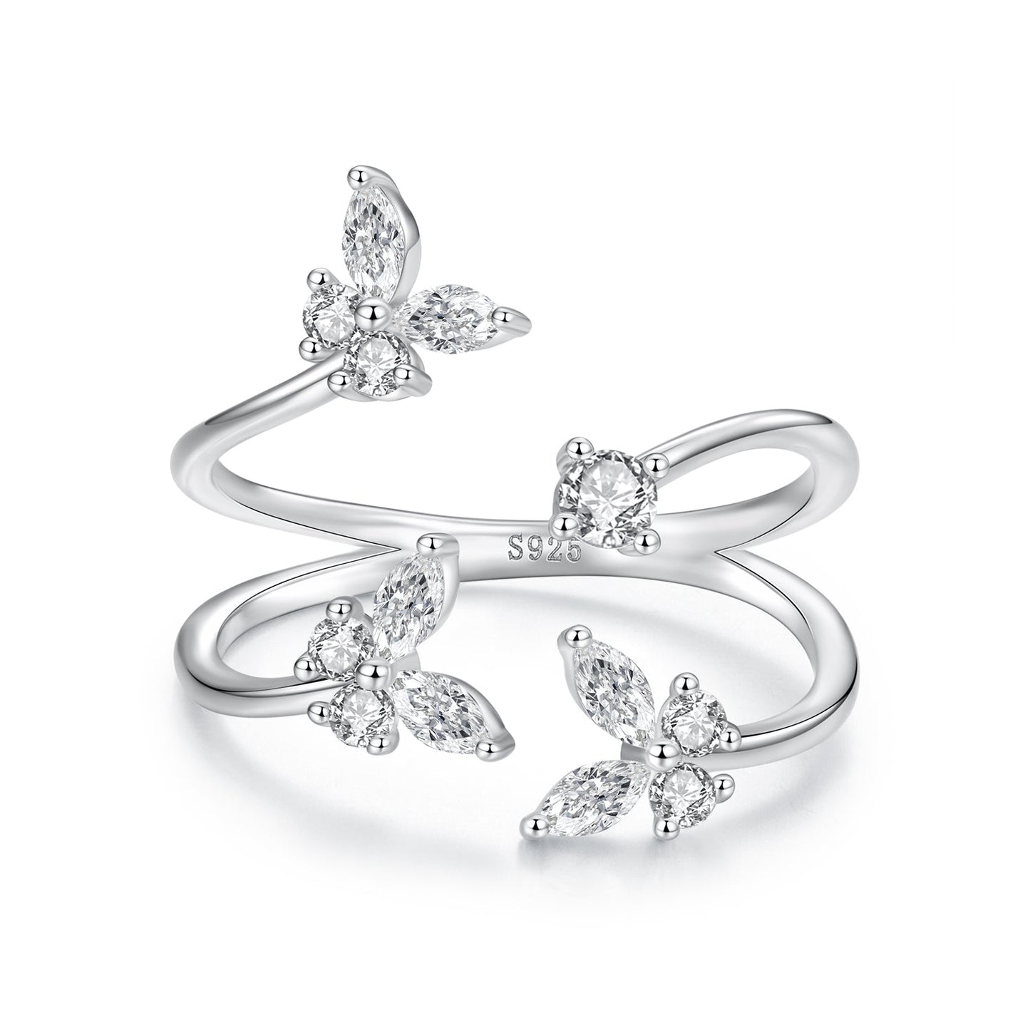 925 Sterling Silver Pavé Setting CZ White Gold Plated Ring 0.18cm for Women