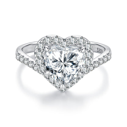 925 Sterling Silver White Gold Plated 2ct Moissanite Heart Ring Size 6 for Women