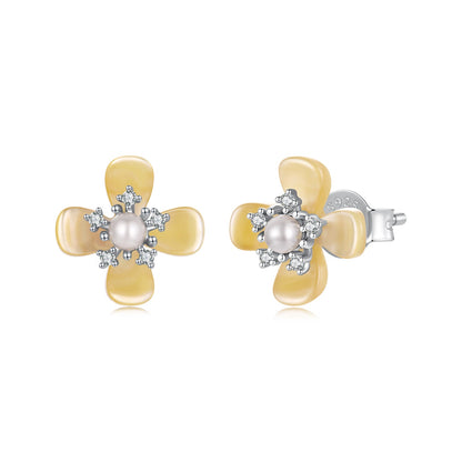925 Sterling Silver White 0.85x0.85cm Nacre Synthetic Pearl CZ Earrings for Women