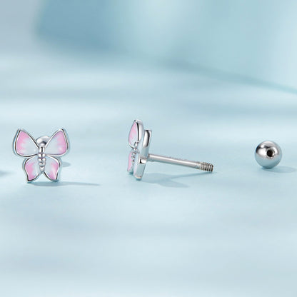 925 Sterling Silver Earrings with Enamel Process, 0.6cm, for Women