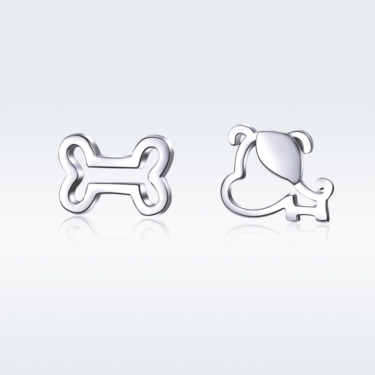 925 Sterling Silver Earrings for Women, 0.5-0.6cm, Bone and Dog Design, Platinum Plated