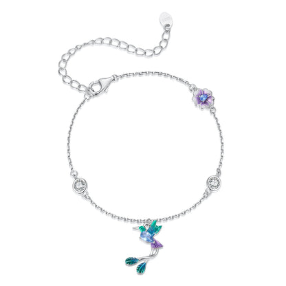 925 Sterling Silver Enamel Pavé CZ White Gold Bracelet for Women 15+6cm