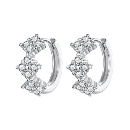 925 Sterling Silver Earrings with Pavé Setting CZ - 1.2*0.65cm, White Gold Plated for Women