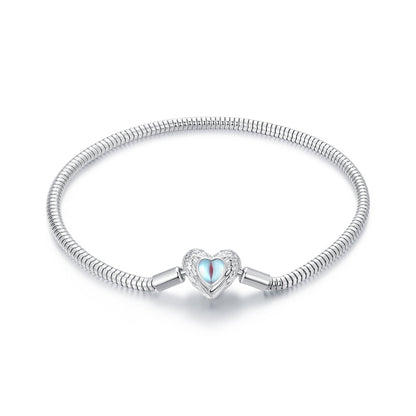 925 Sterling Silver Moonstone Bracelet 17.0 cm with White Gold Plating for Women