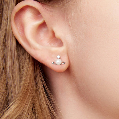 925 Sterling Silver Earrings with White Gold Plating and Shell Pearl