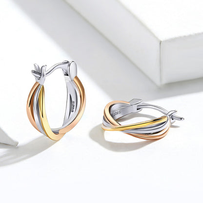 S925 Sterling Silver Earrings with Platinum, Rose Gold, and Gold Plating for Women