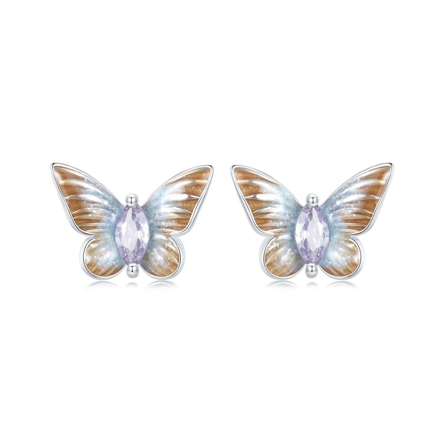 925 Sterling Silver Earrings with Enamel and Pavé Set CZ, 7x10mm, White Gold Plated for Women
