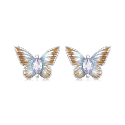 925 Sterling Silver Earrings with Enamel and Pavé Set CZ, 7x10mm, White Gold Plated for Women