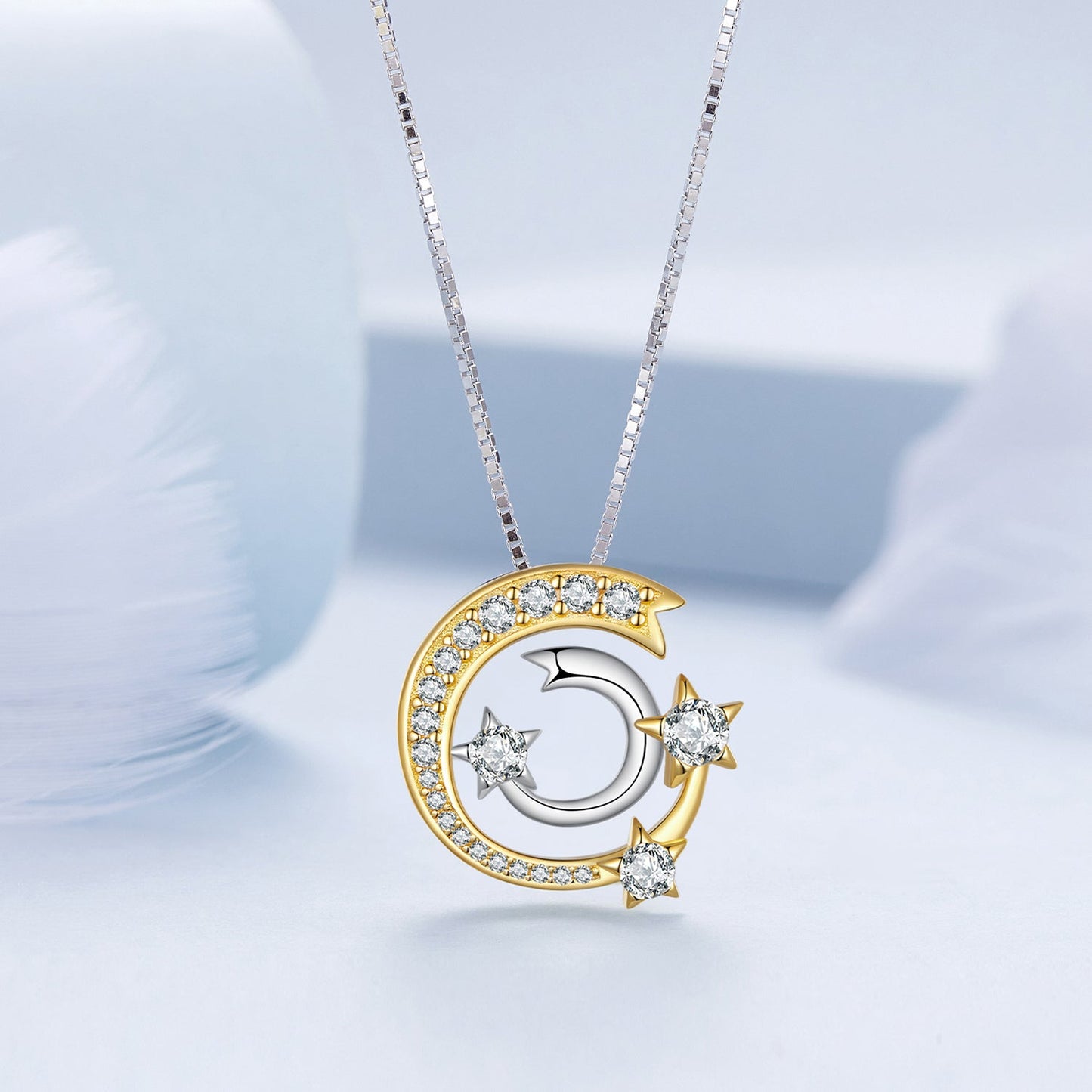 925 Sterling Silver Necklace with Pavé Setting CZ & Plated Gold - 400mm Length