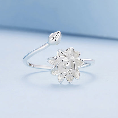 925 Sterling Silver Adjustable Flower Ring for Women