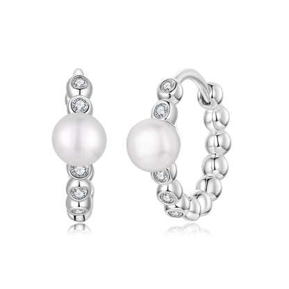 925 Sterling Silver White Gold Plated Moissanite & Pearl Earrings for Women