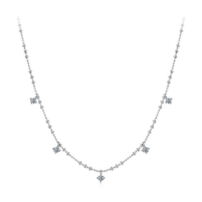 925 Sterling Silver 0.10ct Moissanite Necklace in White Gold, 40+5cm Chain for Women