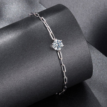 925 Sterling Silver Plated White Gold Moissanite Bracelet 15+6cm for Women