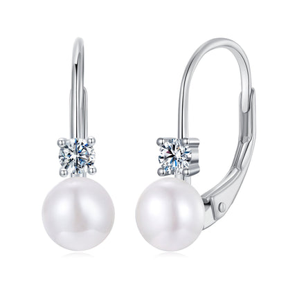 925 Sterling Silver & Moissanite 0.30 Carat Earring with Freshwater Pearl for Women