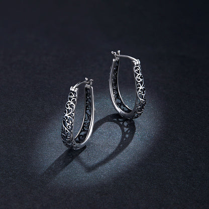 925 Sterling Silver Earrings 2.3*0.4cm Oxidized Silver for Women