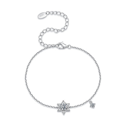 925 Sterling Silver White Gold Plated Moissanite Adjustable 15+6cm Bracelet for Women
