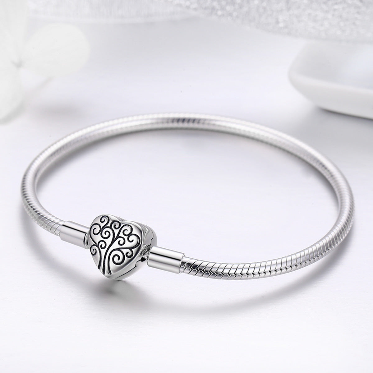 SCB 925 Sterling Silver Bracelet in Classic Style, Size 17.0 for Women