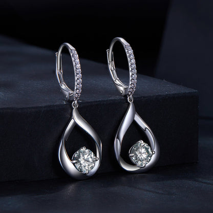 925 Sterling Silver Moissanite 0.5ct Earrings with Pavé Setting, Size 30*11mm for Women