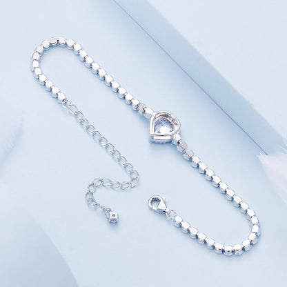 925 Sterling Silver Bracelet with CZ Zircon, 15+6.5cm, Platinum Plated for Women