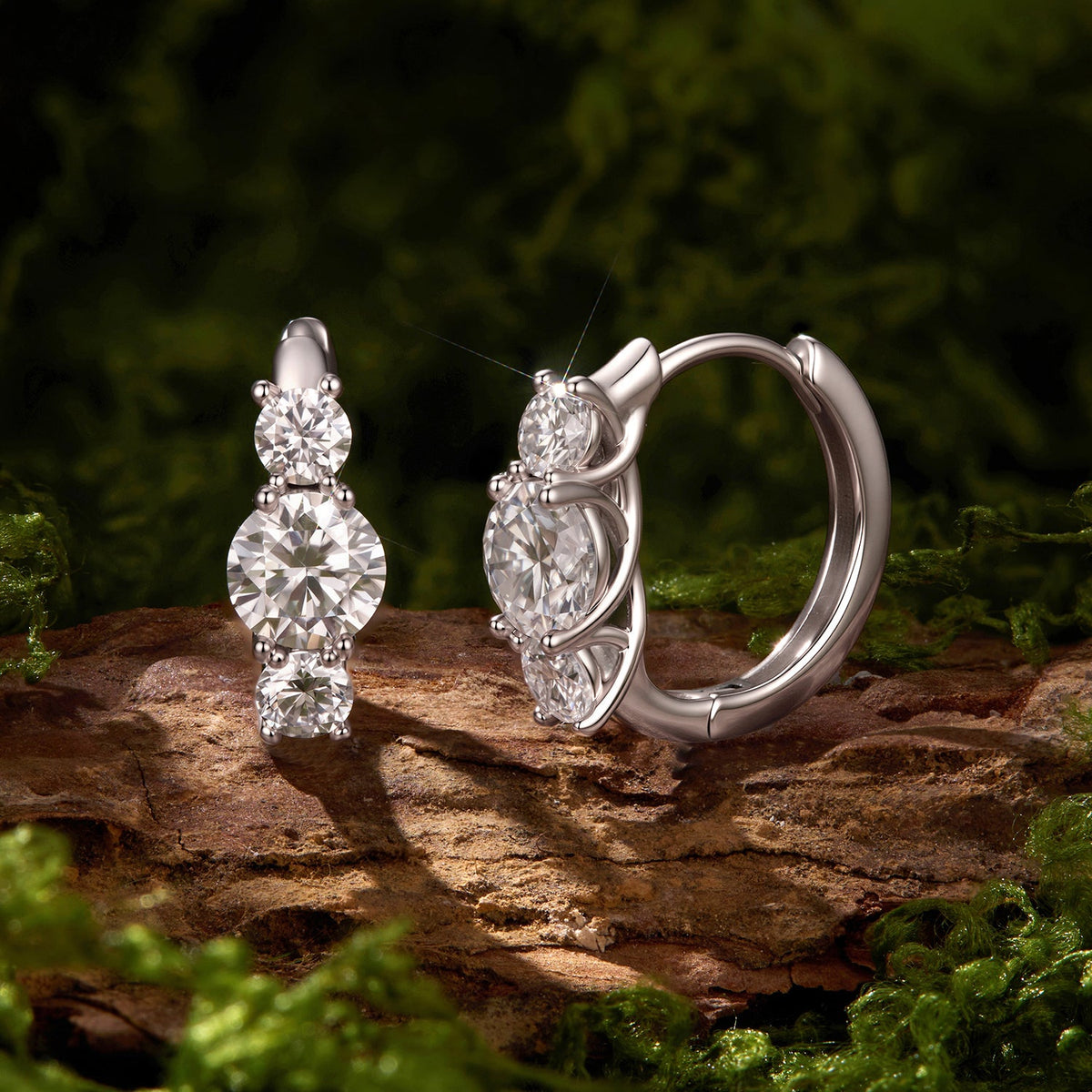 925 Sterling Silver White Gold Plated Moissanite 1.3x0.5cm Hoop Earrings for Women