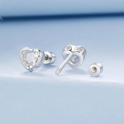 925 Sterling Silver Earrings with Plated White Gold & Pavé Setting CZ, 0.5cm for Women