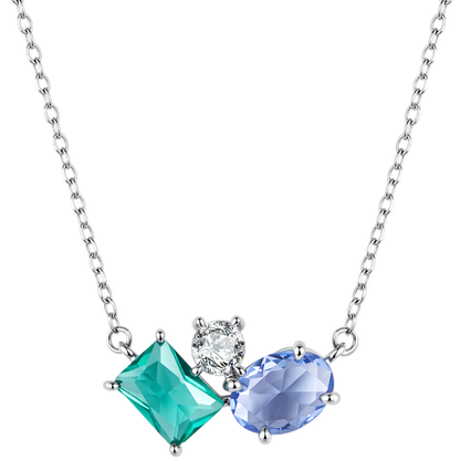 925 Sterling Silver White Gold Plated Transparent Glass CZ 40+5cm Pendant Necklace for Women