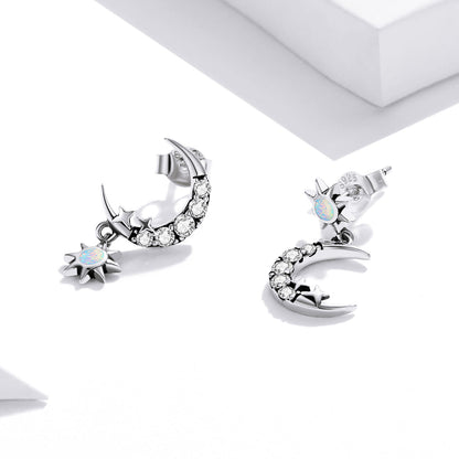 925 Sterling Silver Earrings with Translucent Opal and CZ in Oxidized Finish