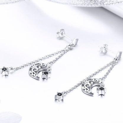 925 Sterling Silver Earrings with Plated Platinum and CZ - 4.4 x 1.0 cm for Women