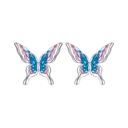 925 Sterling Silver White Gold Plated Enamel Earrings 9x10mm for Women