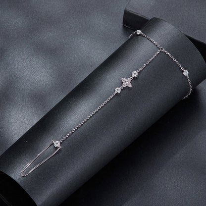 925 Sterling Silver White Gold Plated Moissanite Bracelet, 15+6cm, for Women