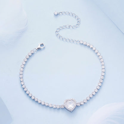 925 Sterling Silver Bracelet with CZ Zircon, 15+6.5cm, Platinum Plated for Women