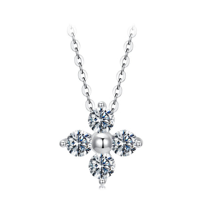 925 Sterling Silver & White Gold Plated Moissanite Necklace 40+5cm for Women