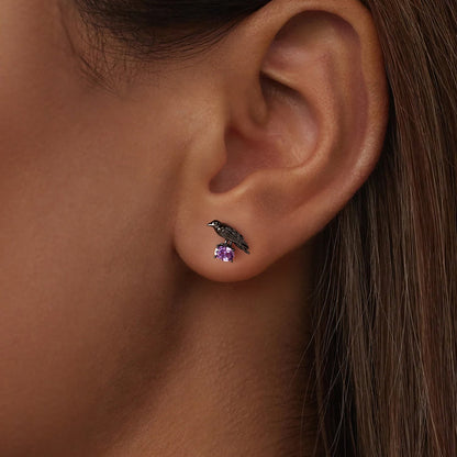 925 Sterling Silver Earrings with Pavé Setting CZ in Black Gold - Size 0.8*1.1cm for Women