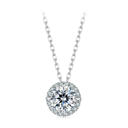 925 Sterling Silver Moissanite Necklace 40+5cm with Pavé Setting for Women