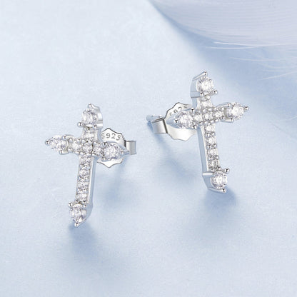 925 Sterling Silver Earrings with Pavé Setting CZ in White Gold Plating - 1.2x0.8cm for Women