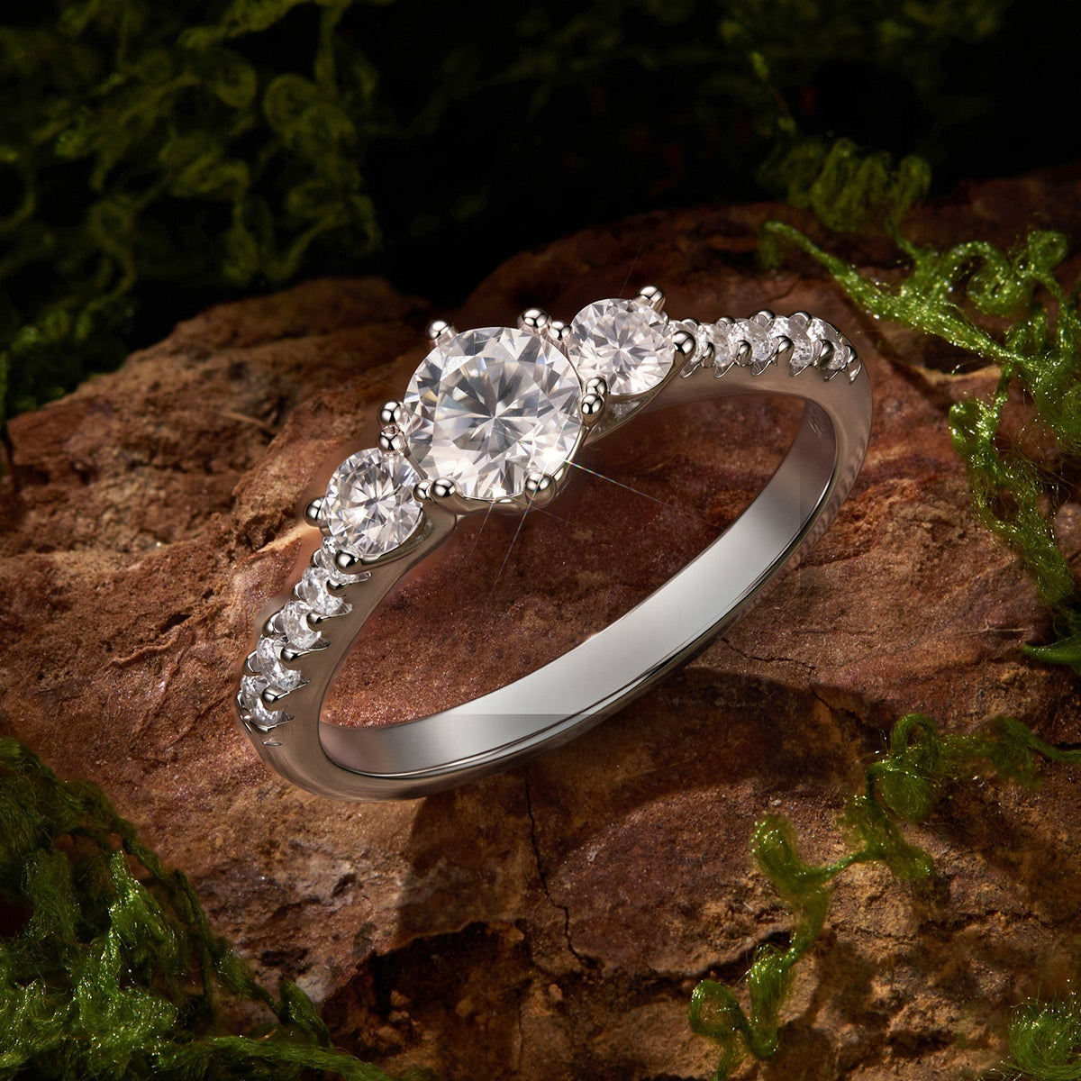 925 Sterling Silver White Gold Plated Moissanite Ring Size 6 for Women