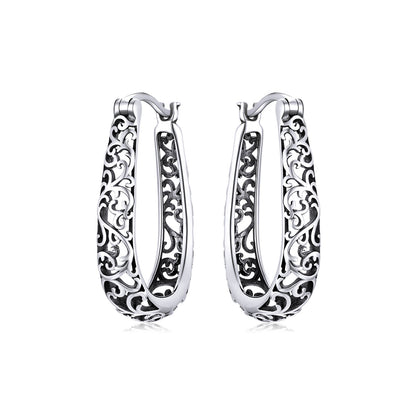 925 Sterling Silver Earrings 2.3*0.4cm Oxidized Silver for Women