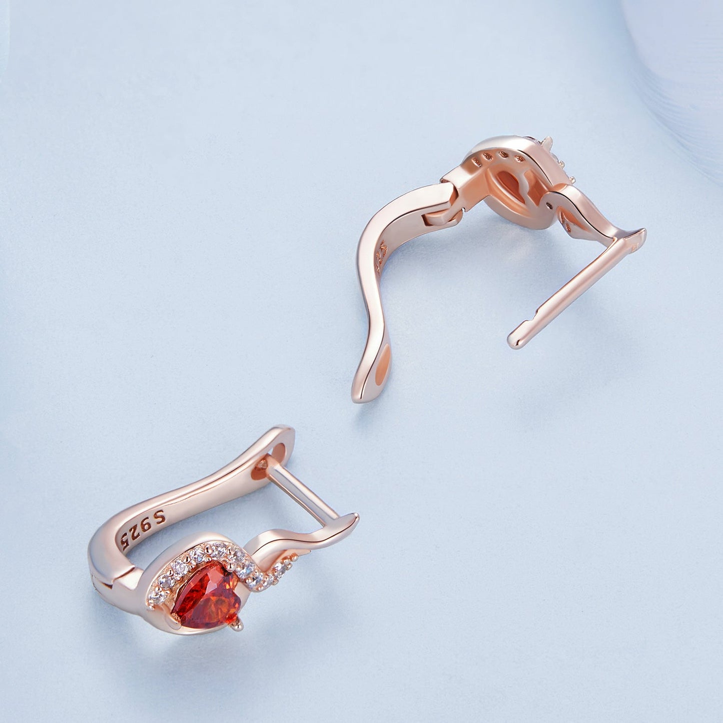925 Sterling Silver Rose Gold Plated Earrings with CZ in Pavé Setting