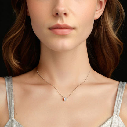 925 Sterling Silver & Moissanite Necklace, 40+5cm Length, White Gold Plated, Women's Jewelry