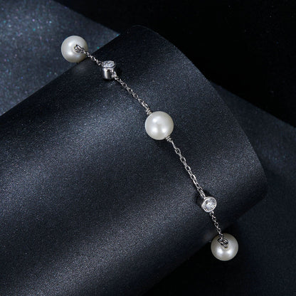 925 Sterling Silver 3mm Moissanite & Shell Pearl Bracelet for Women